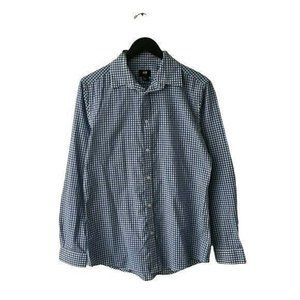 H&M Slim Fit Shirt Button Up Checkered Long Sleeve Collared Cotton Blue M